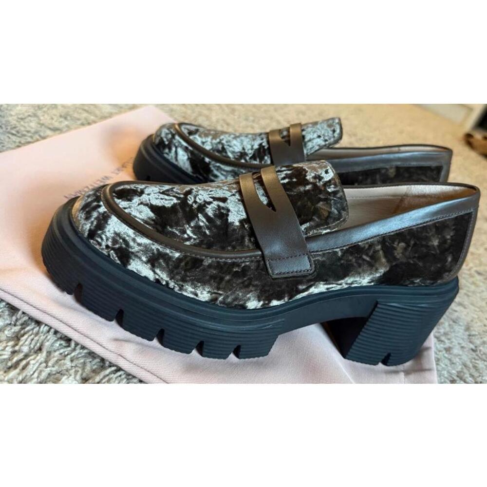NWOT Stuart Weitzman - Truffle Brown Crushed Velvet Soho Loafers - Picture 2 of 5